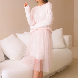 Розовая юбка-пачка с бусинами