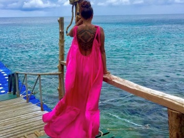 Пляжный сарафан с открытой спиной в цвете "Цикламен"